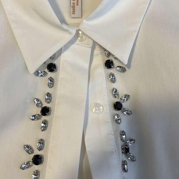 Laundry by Shelli Segal Rhinestone Embellished Cotton White Button Down Shirt 8 - Picture 10 of 15